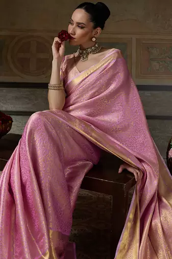 pink smart heavy kanchivaram silk blend rich looks graceful saree