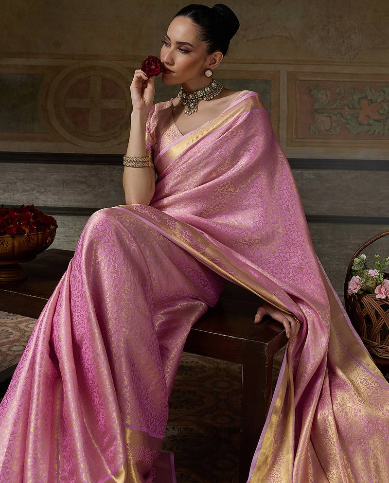 pink smart heavy kanchivaram silk blend rich looks graceful saree
