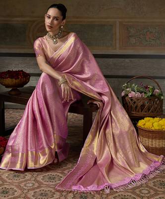 pink smart heavy kanchivaram silk blend rich looks graceful saree 4
