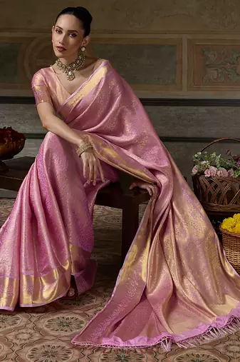 pink smart heavy kanchivaram silk blend rich looks graceful saree