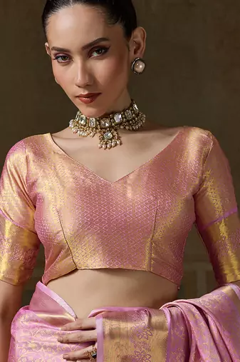 pink smart heavy kanchivaram silk blend rich looks graceful saree