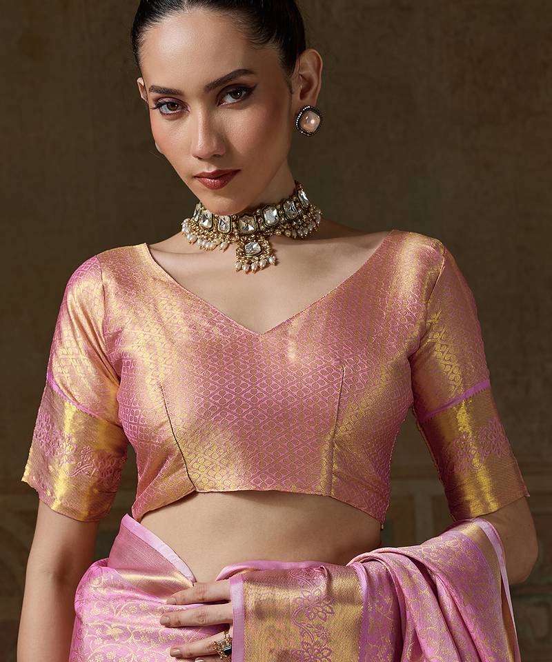 pink smart heavy kanchivaram silk blend rich looks graceful saree