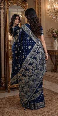 Blue soft silk blend banarasi jacuard work festive saree with unstitched blouse piece 3