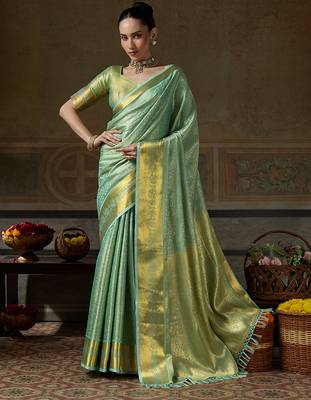green smart heavy kanchivaram silk blend rich looks graceful saree 1