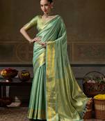 green smart heavy kanchivaram silk blend rich looks graceful saree