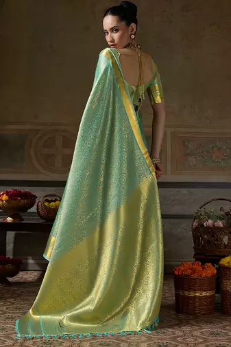 green smart heavy kanchivaram silk blend rich looks graceful saree