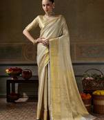 beige smart heavy kanchivaram silk blend rich looks graceful saree