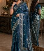 Rama soft silk blend banarasi jacuard work festive saree with unstitched blouse piece