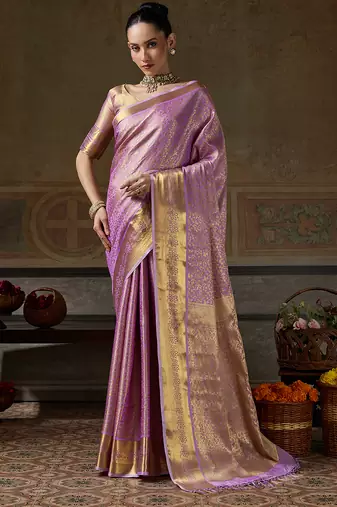 lavender smart heavy kanchivaram silk blend rich looks graceful saree