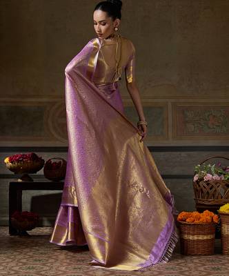 lavender smart heavy kanchivaram silk blend rich looks graceful saree 2