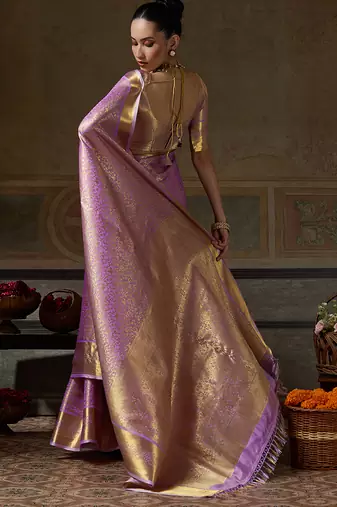 lavender smart heavy kanchivaram silk blend rich looks graceful saree