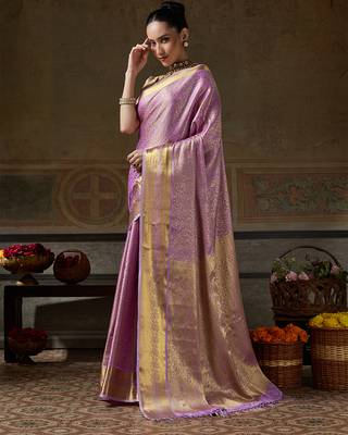 lavender smart heavy kanchivaram silk blend rich looks graceful saree 4