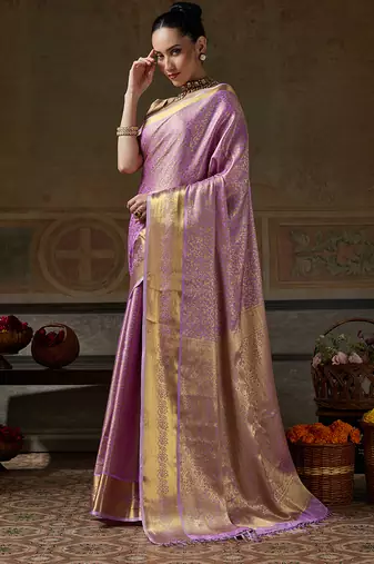 lavender smart heavy kanchivaram silk blend rich looks graceful saree