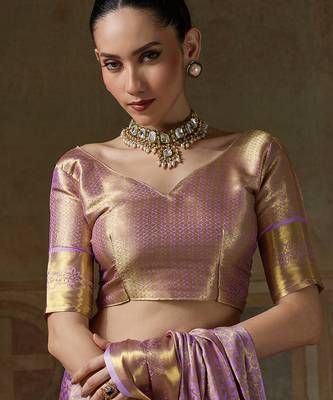 lavender smart heavy kanchivaram silk blend rich looks graceful saree 5