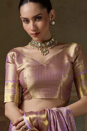 lavender smart heavy kanchivaram silk blend rich looks graceful saree