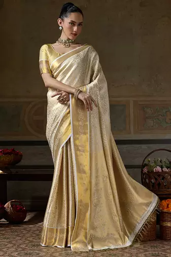 cream smart heavy kanchivaram silk blend rich looks graceful saree