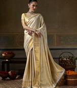 cream smart heavy kanchivaram silk blend rich looks graceful saree