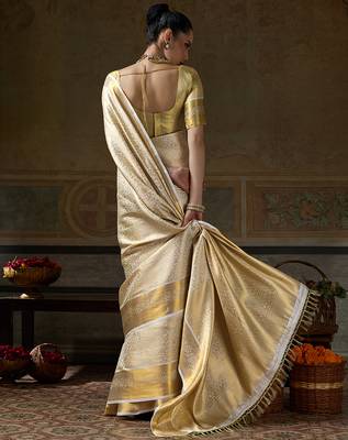 cream smart heavy kanchivaram silk blend rich looks graceful saree 2