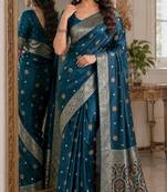 Rama soft silk blend banarasi jacuard work festive saree with unstitched blouse piece