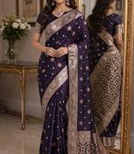 Plum soft silk blend banarasi jacuard work festive saree with unstitched blouse piece