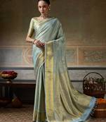 sky blue smart heavy kanchivaram silk blend rich looks graceful saree