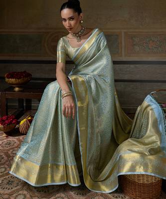 sky blue smart heavy kanchivaram silk blend rich looks graceful saree 3