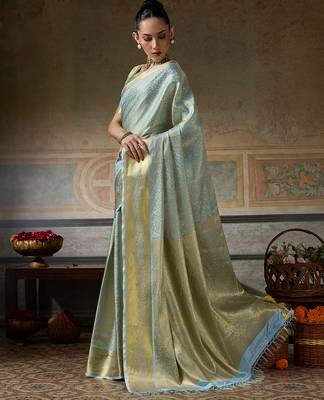 sky blue smart heavy kanchivaram silk blend rich looks graceful saree 4