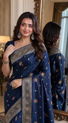 Blue soft silk blend banarasi jacuard work festive saree with unstitched blouse piece 2