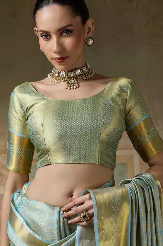 sky blue smart heavy kanchivaram silk blend rich looks graceful saree