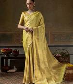 yellow smart heavy kanchivaram silk blend rich looks graceful saree
