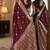 Maroon soft silk blend banarasi jacuard work festive saree with unstitched blouse piece
