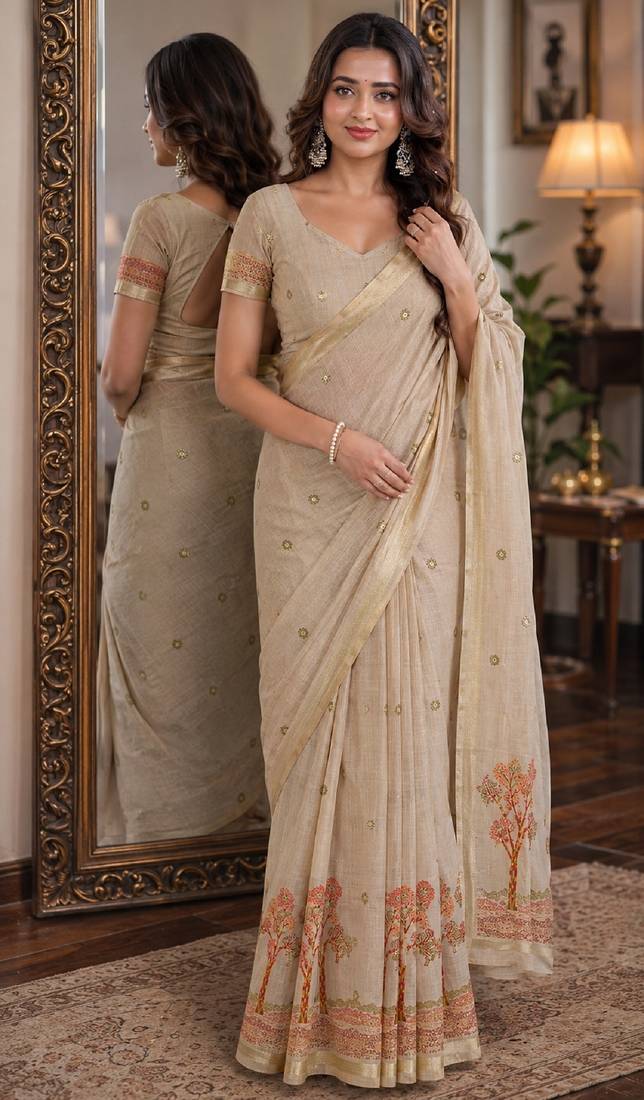Off white pink soft silk blend banarasi jacuard work festive saree with unstitched blouse piece