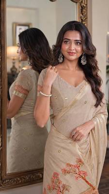 Off white pink soft silk blend banarasi jacuard work festive saree with unstitched blouse piece 2