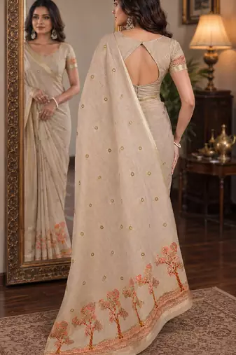 Off white pink soft silk blend banarasi jacuard work festive saree with unstitched blouse piece