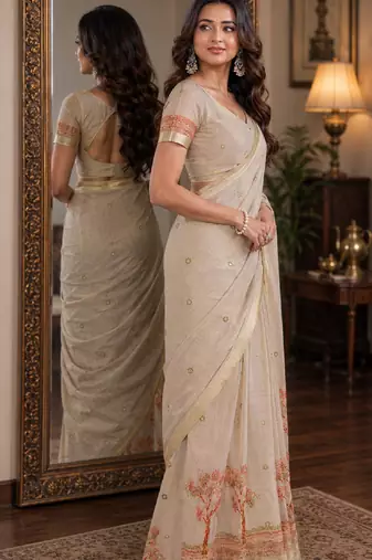Off white pink soft silk blend banarasi jacuard work festive saree with unstitched blouse piece