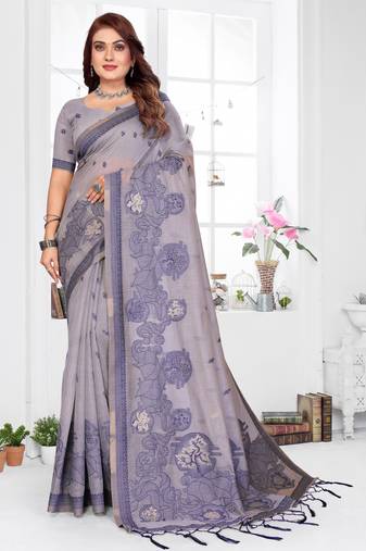 lavender spun cotton blend woven designer ethnic traditional saree
