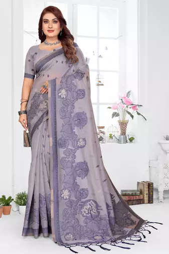 lavender spun cotton blend woven designer ethnic traditional saree