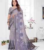 lavender spun cotton blend woven designer ethnic traditional saree