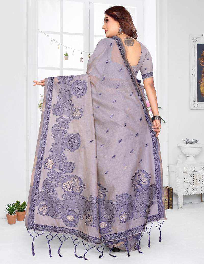 lavender spun cotton blend woven designer ethnic traditional saree