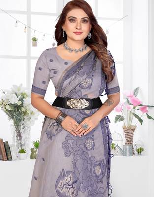 lavender spun cotton blend woven designer ethnic traditional saree 3