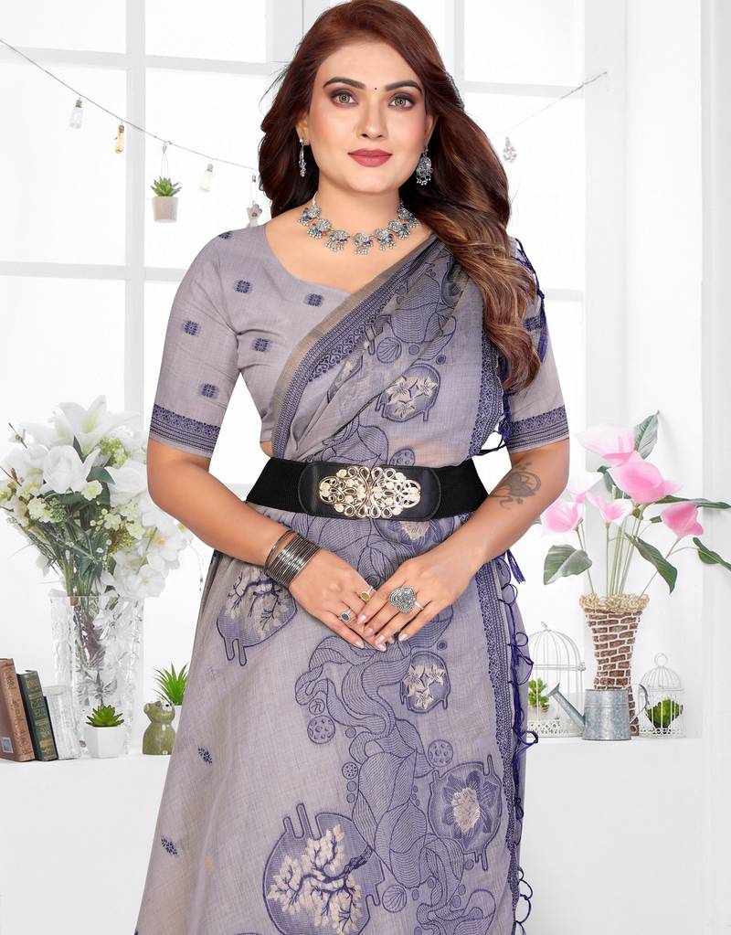 lavender spun cotton blend woven designer ethnic traditional saree