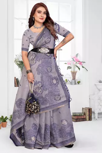 lavender spun cotton blend woven designer ethnic traditional saree