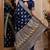 Blue soft silk blend banarasi jacuard work festive saree with unstitched blouse piece