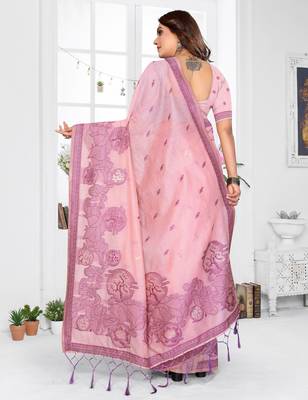 pink spun cotton blend woven designer ethnic traditional saree 2