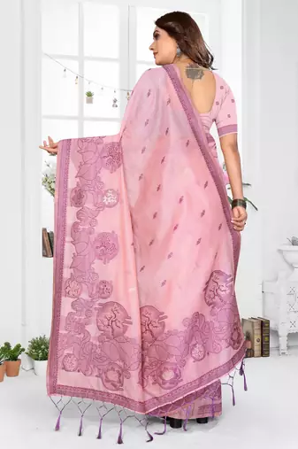 pink spun cotton blend woven designer ethnic traditional saree