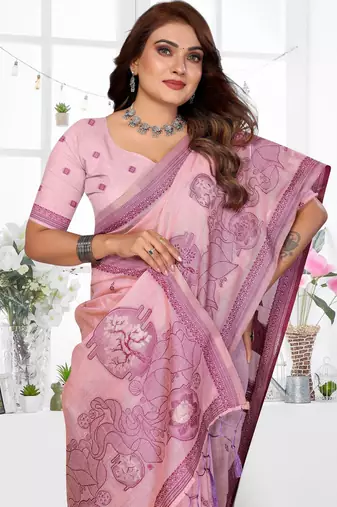 pink spun cotton blend woven designer ethnic traditional saree