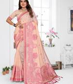 peach spun cotton blend woven designer ethnic traditional saree