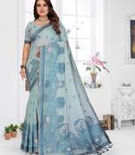 blue spun cotton blend woven designer ethnic traditional saree
