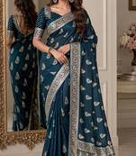 Rama soft silk blend banarasi jacuard work festive saree with unstitched blouse piece