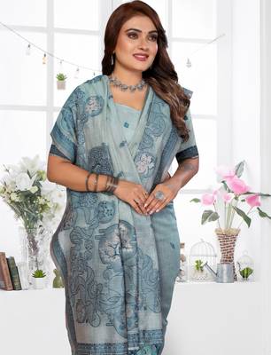 blue spun cotton blend woven designer ethnic traditional saree 3
